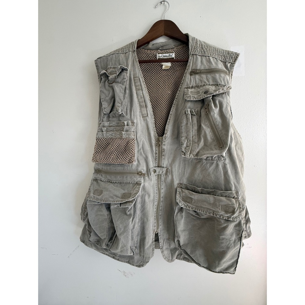 Pro Cam-Fis Vintage Khaki Utility Fishing Vest Mens XL Mesh Pockets Gorpcore